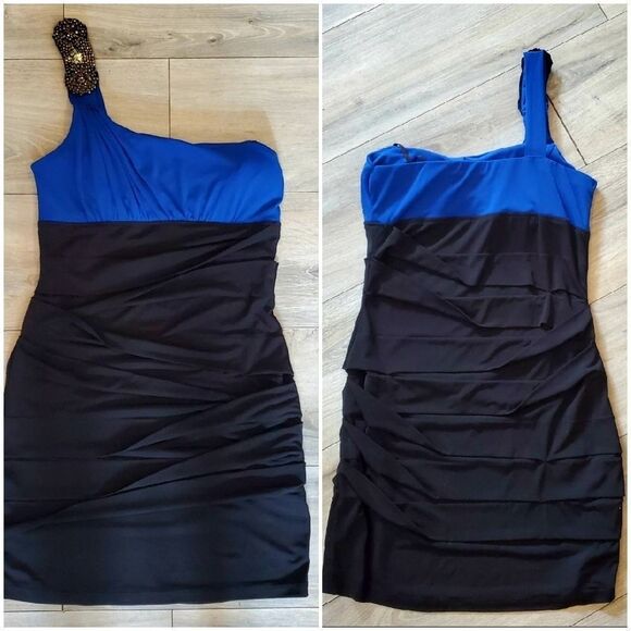 City triangles One-shoulded sparkle embellishment neckline Black/royal b… - Picture 2 of 15